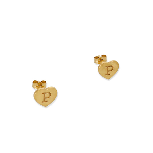 Pendientes Abril Corazón Inicial en Plata 925 y Baño Oro 18k