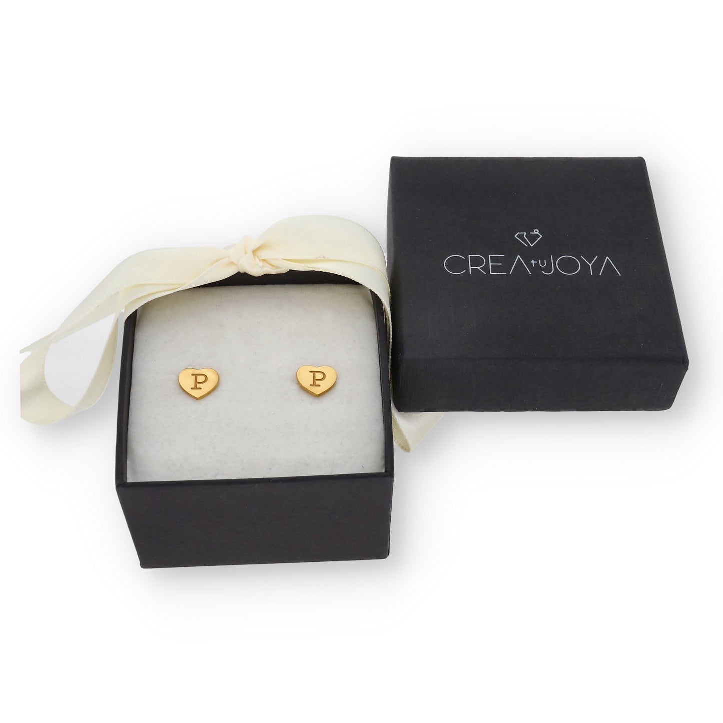 Pendientes Abril Corazón Inicial en Plata 925 y Baño Oro rosa 18k