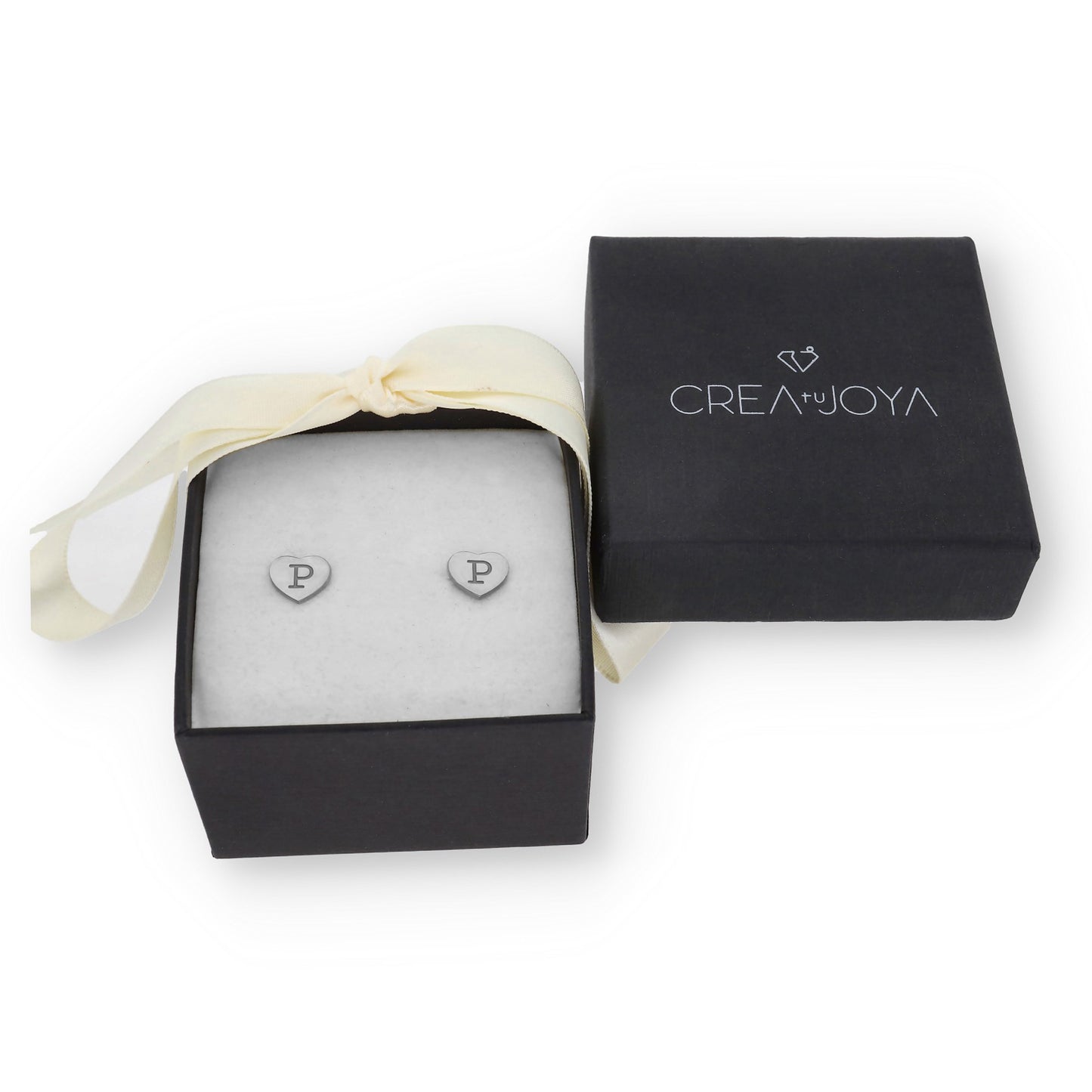 Pendientes Abril Corazón Inicial en Plata 925 y Baño Oro rosa 18k