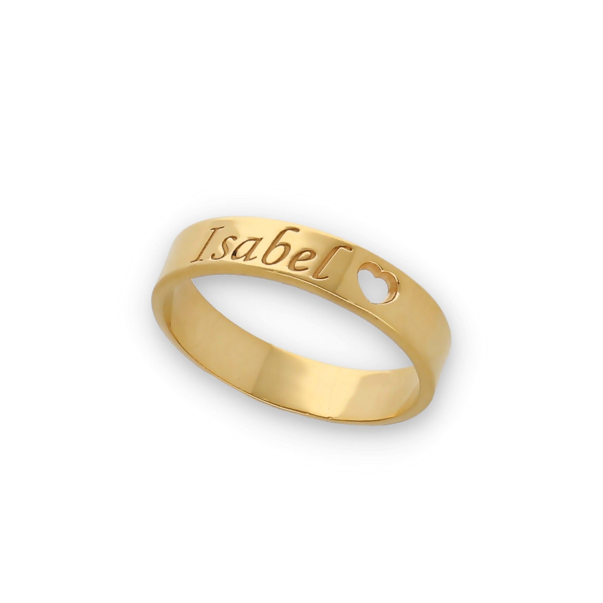 Anillo Enma Corazón calado y nombre en Plata 925 y Baño Oro 18k