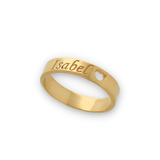 Anillo Enma Corazón calado y nombre en Plata 925 y Baño Oro 18k