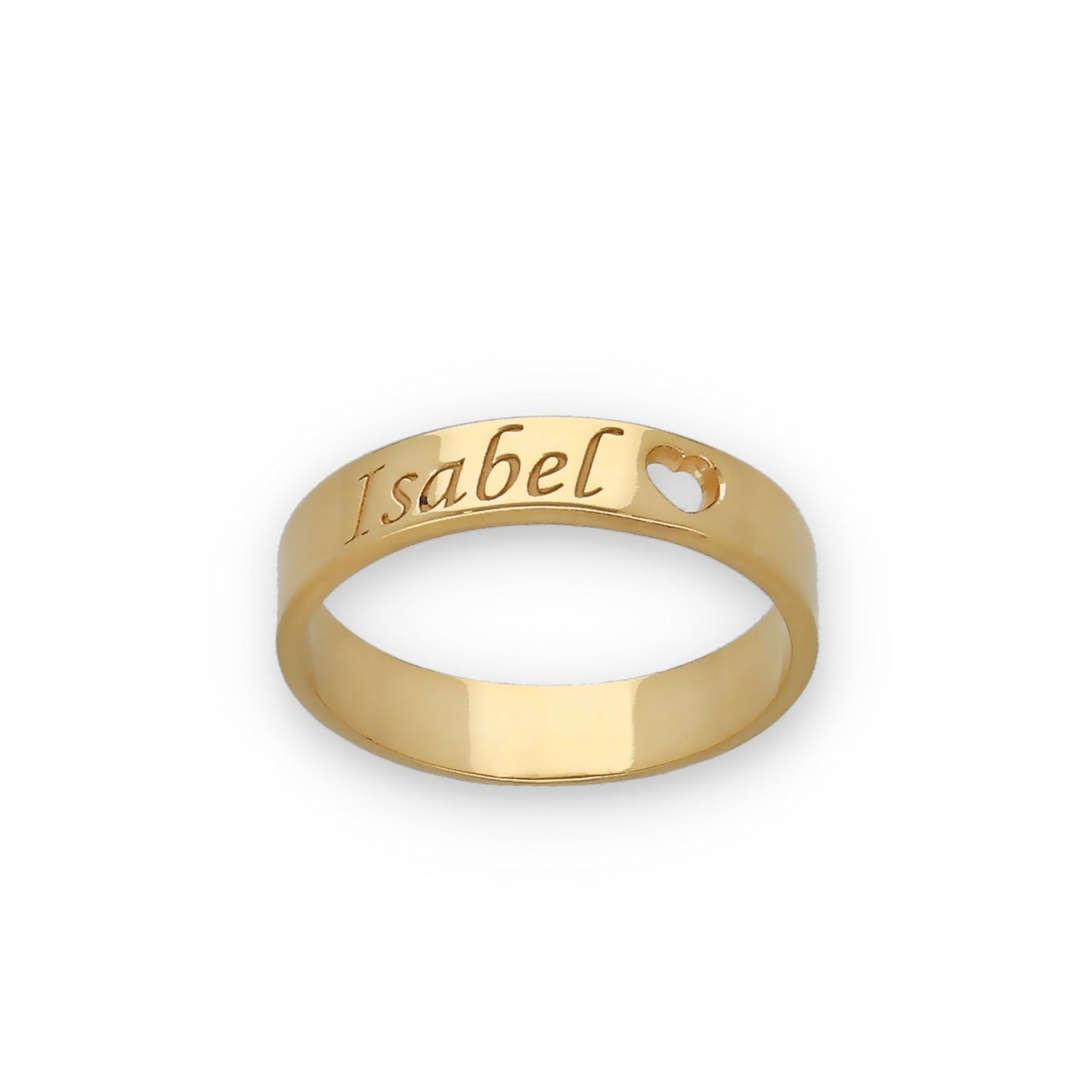 Anillo Enma Corazón calado y nombre en Plata 925 y Baño Oro 18k