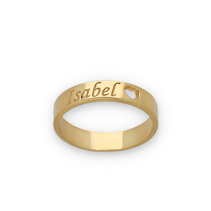 Anillo Enma Corazón calado y nombre en Plata 925 y Baño Oro 18k