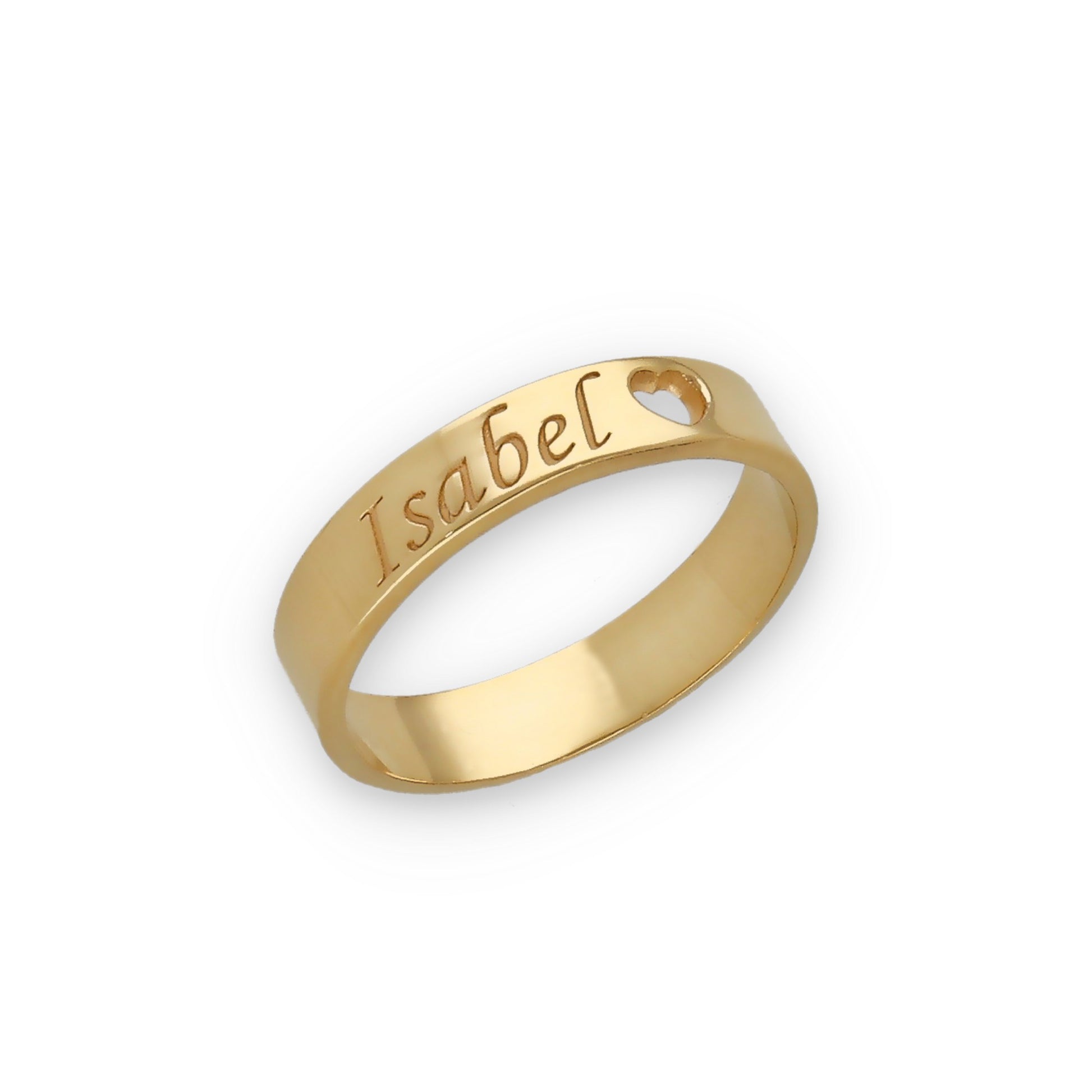 Anillo Enma Corazón calado y nombre en Plata 925 y Baño Oro 18k