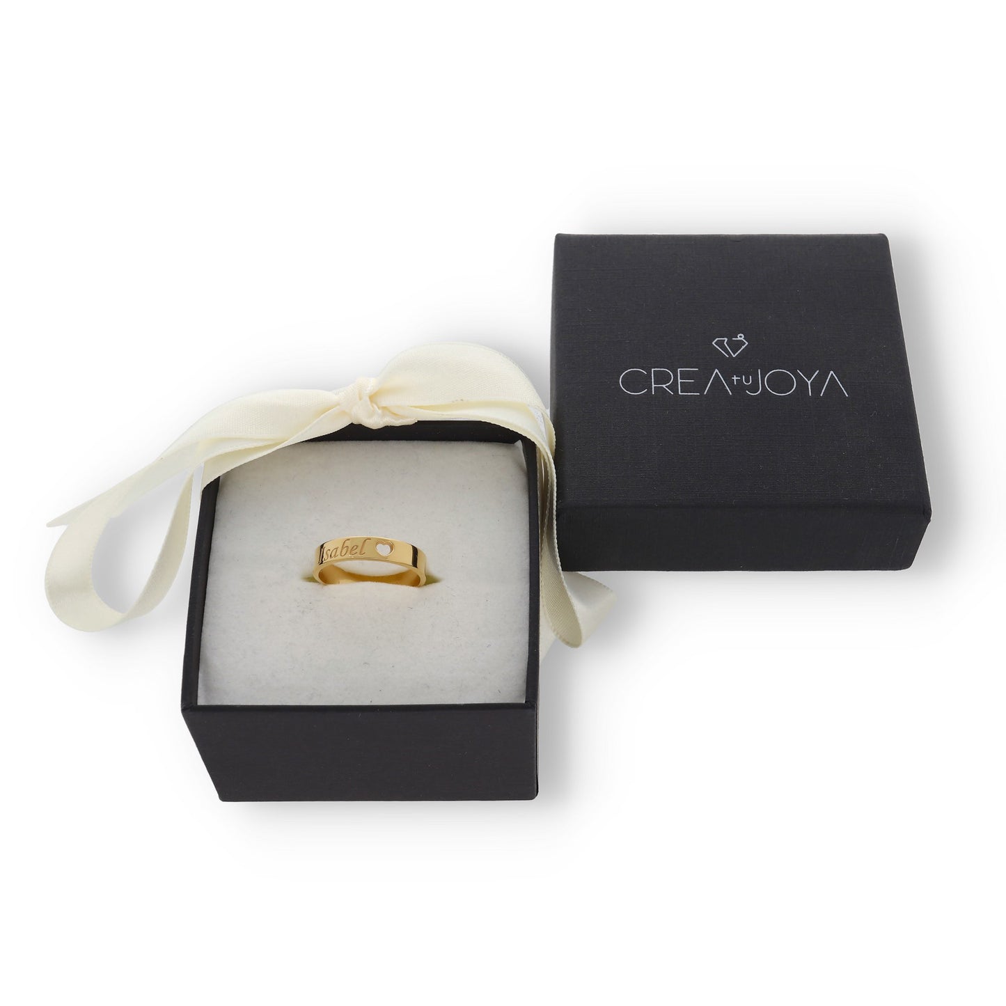 Anillo Enma Corazón calado y nombre en Plata 925 y Baño Oro 18k