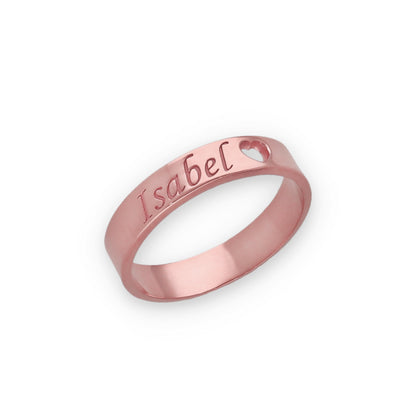 Anillo Enma Corazón calado y nombre en Plata 925 y Baño Oro 18k