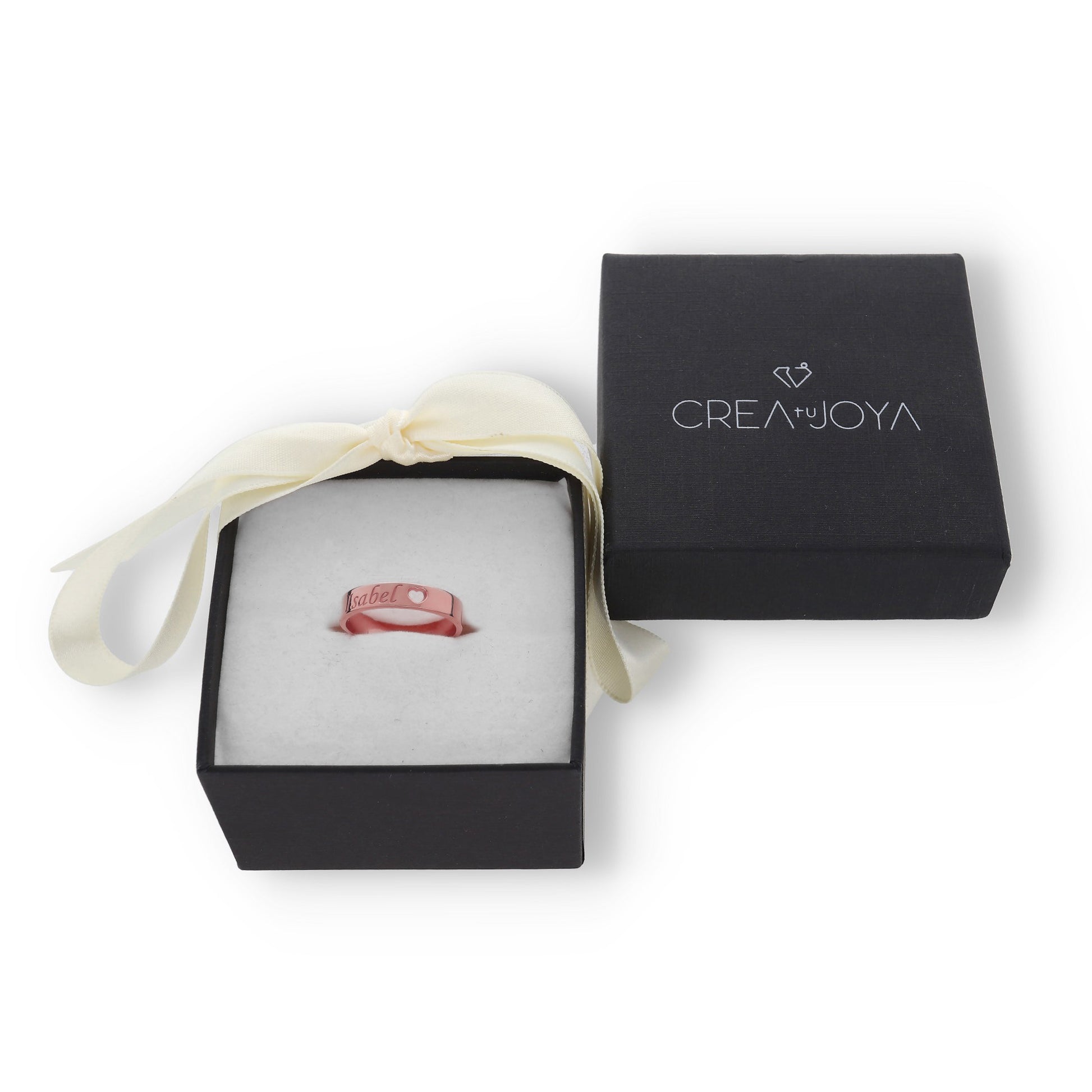 Anillo Enma Corazón calado y nombre en Plata 925 y Baño Oro 18k