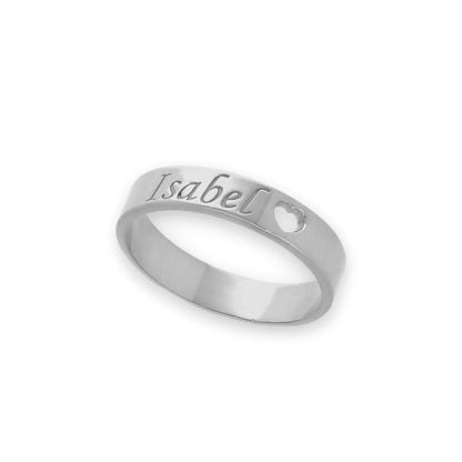 Anillo Enma Corazón calado y nombre en Plata 925 y Baño Oro 18k