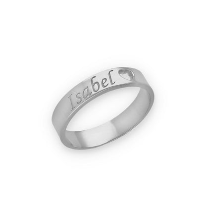 Anillo Enma Corazón calado y nombre en Plata 925 y Baño Oro 18k