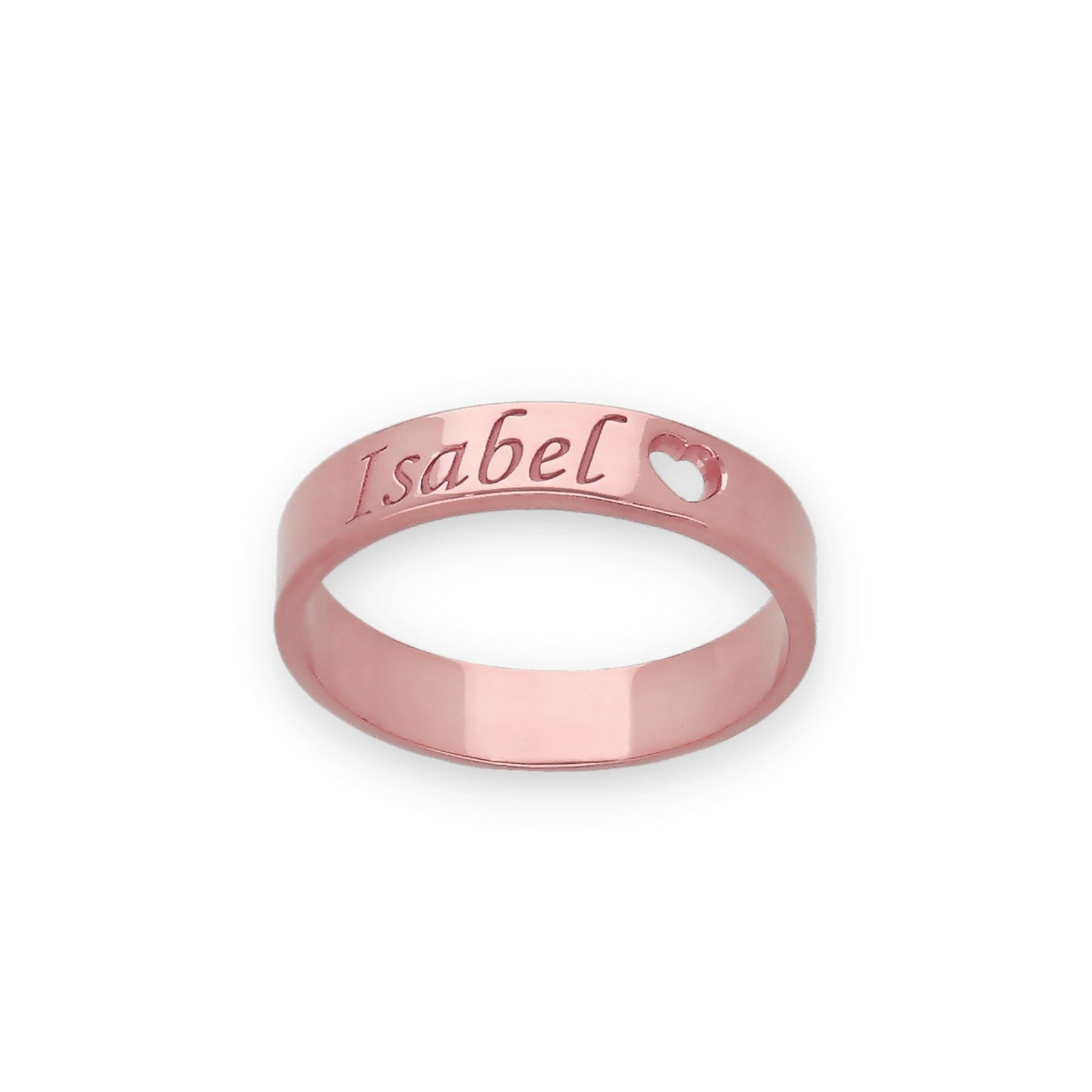 Anillo Enma Corazón calado y nombre en Plata 925 y Baño Oro rosa 18k