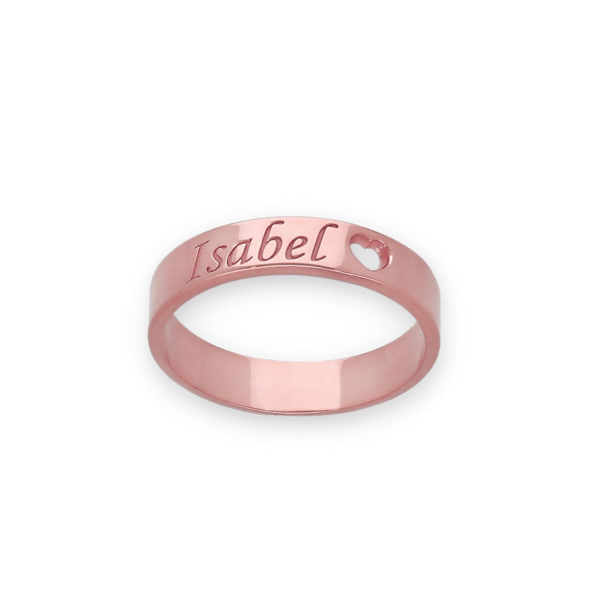 Anillo Enma Corazón calado y nombre en Plata 925 y Baño Oro rosa 18k