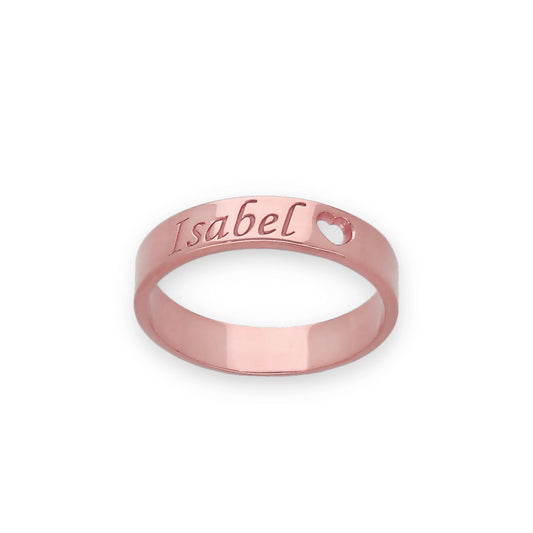 Anillo Enma Corazón calado y nombre en Plata 925 y Baño Oro rosa 18k