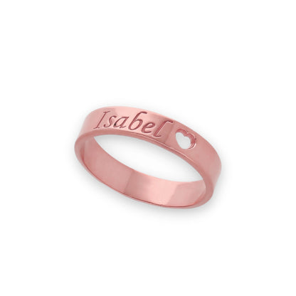 Anillo Enma Corazón calado y nombre en Plata 925 y Baño Oro rosa 18k