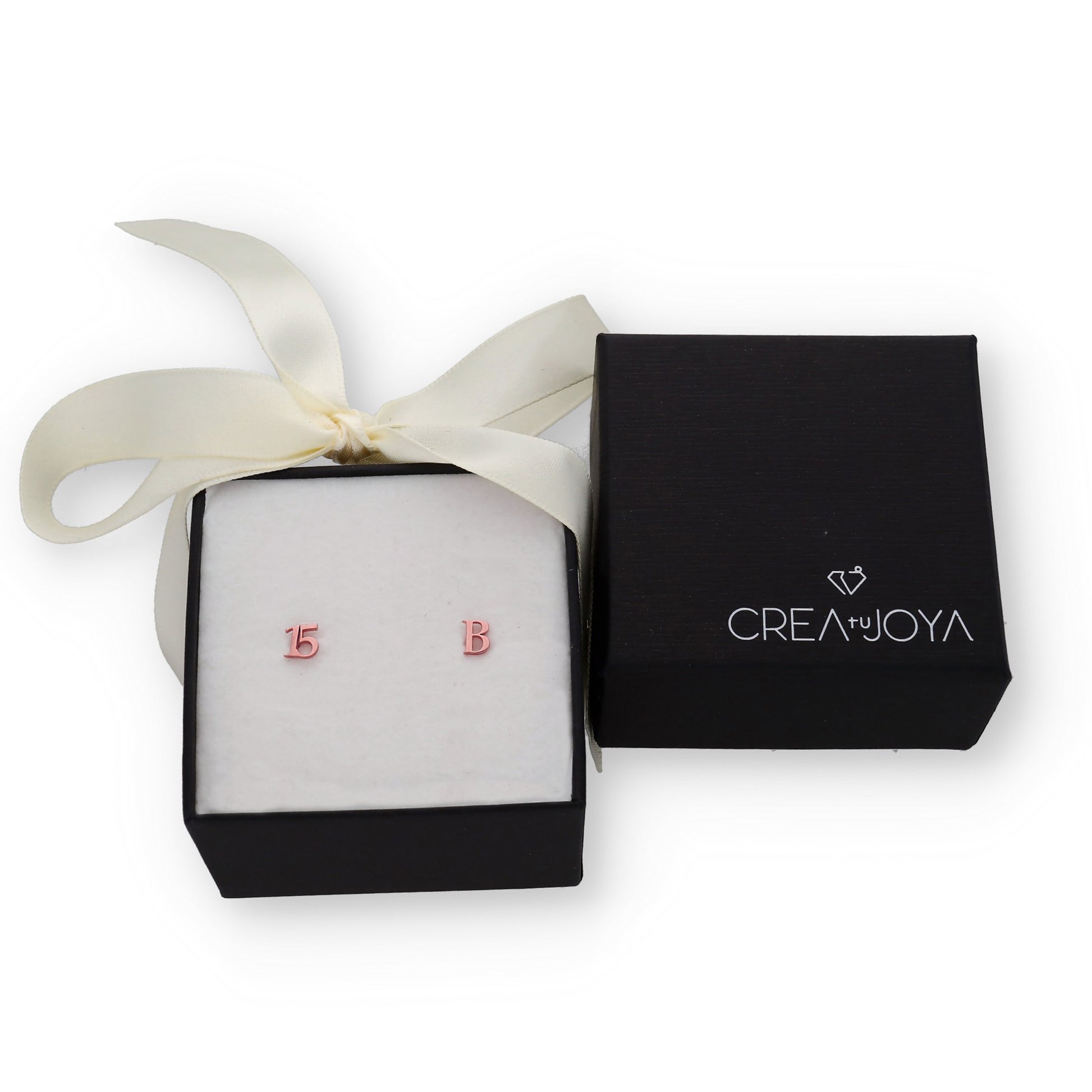 Pendientes Juliet Inicial y Número en Plata 925 y Baño Oro rosa 18k