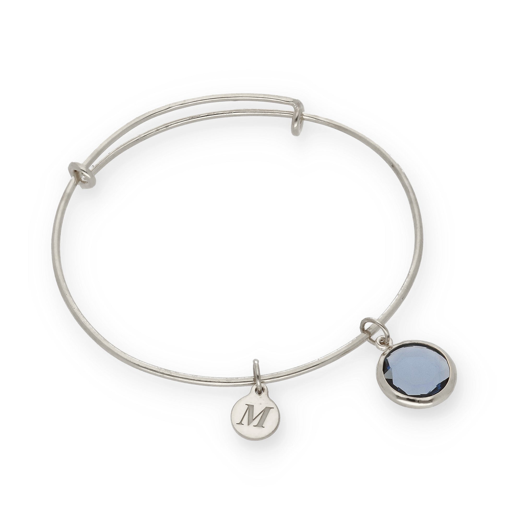 Pulsera Olinda rígida Dije Inicial y piedra color en Plata 925