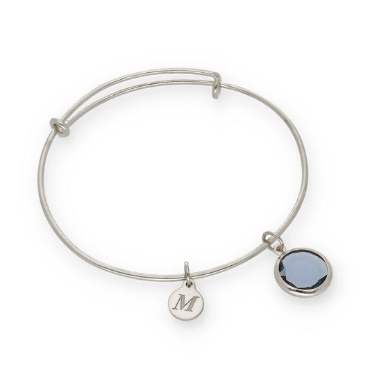 Pulsera Olinda rígida Dije Inicial y piedra color en Plata 925