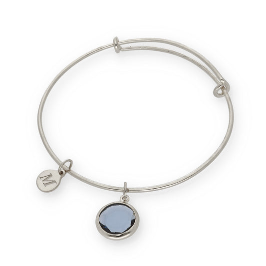 Pulsera Olinda rígida Dije Inicial y piedra color en Plata 925