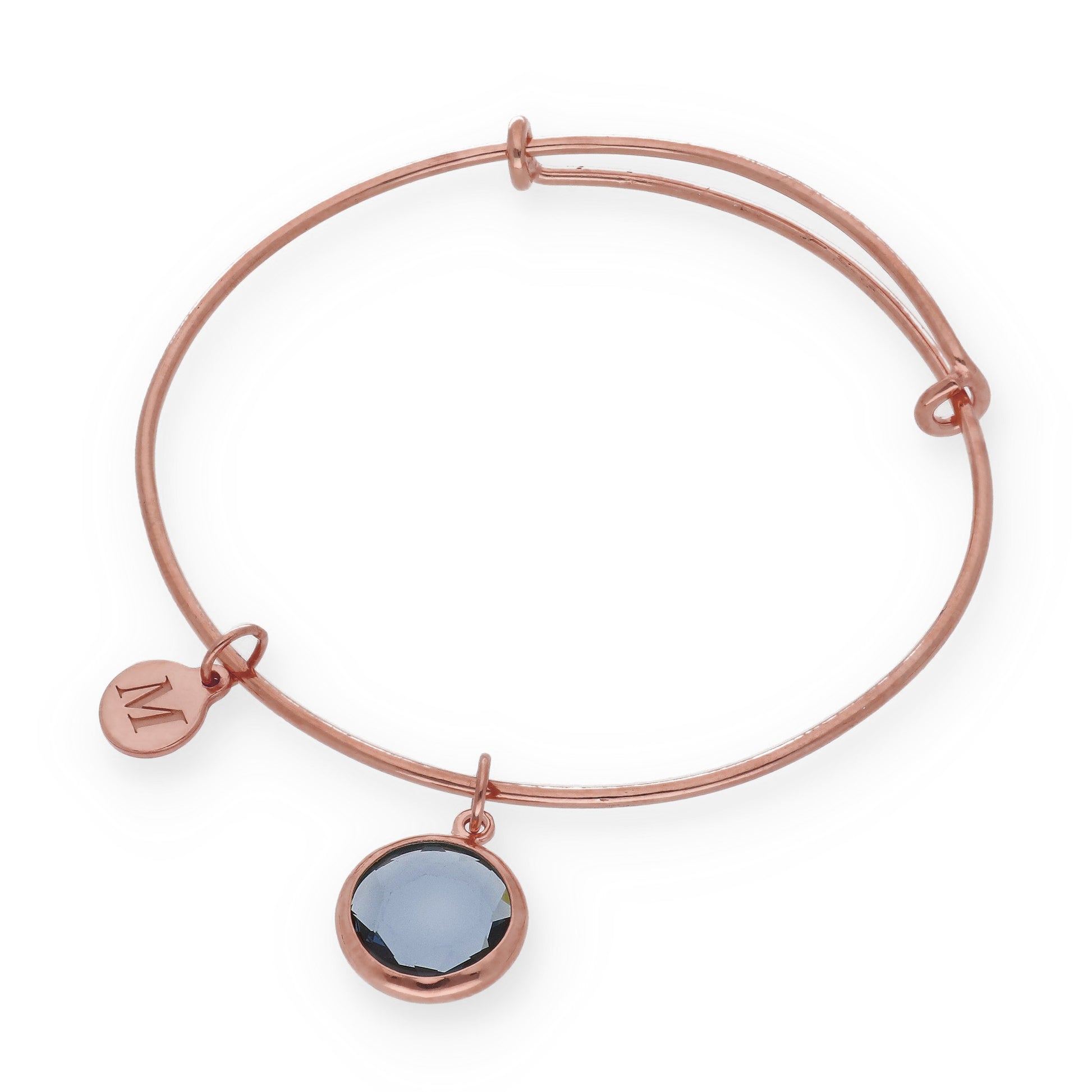 Pulsera Olinda rígida Dije Inicial y piedra color en Plata 925