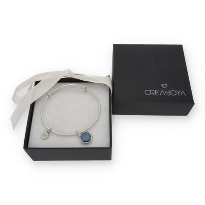 Pulsera Olinda rígida Dije Inicial y piedra color en Plata 925 y Baño Oro 18k
