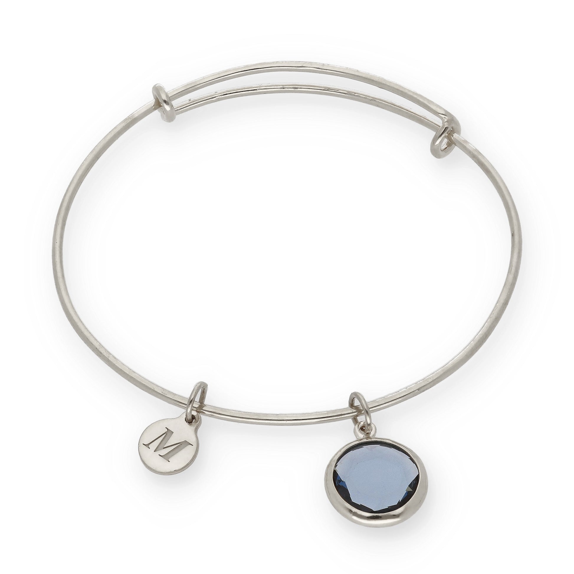 Pulsera Olinda rígida Dije Inicial y piedra color en Plata 925 y Baño Oro 18k