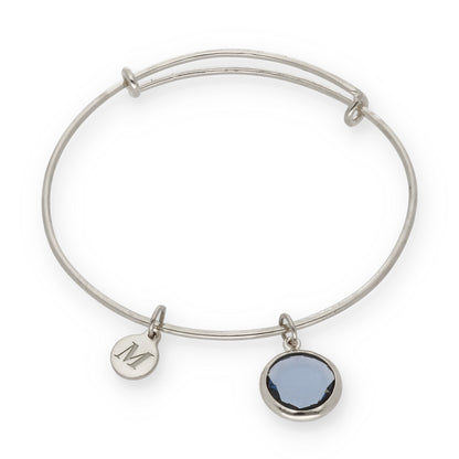 Pulsera Olinda rígida Dije Inicial y piedra color en Plata 925 y Baño Oro 18k