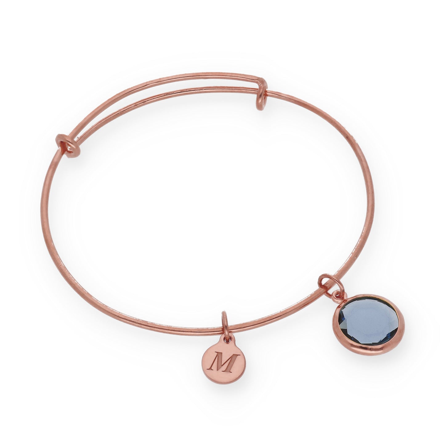 Pulsera Olinda rígida Dije Inicial y piedra color en Plata 925 y Baño Oro 18k