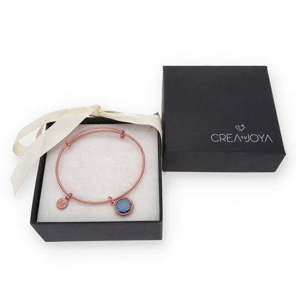 Pulsera Olinda rígida Dije Inicial y piedra color en Plata 925 y Baño Oro 18k