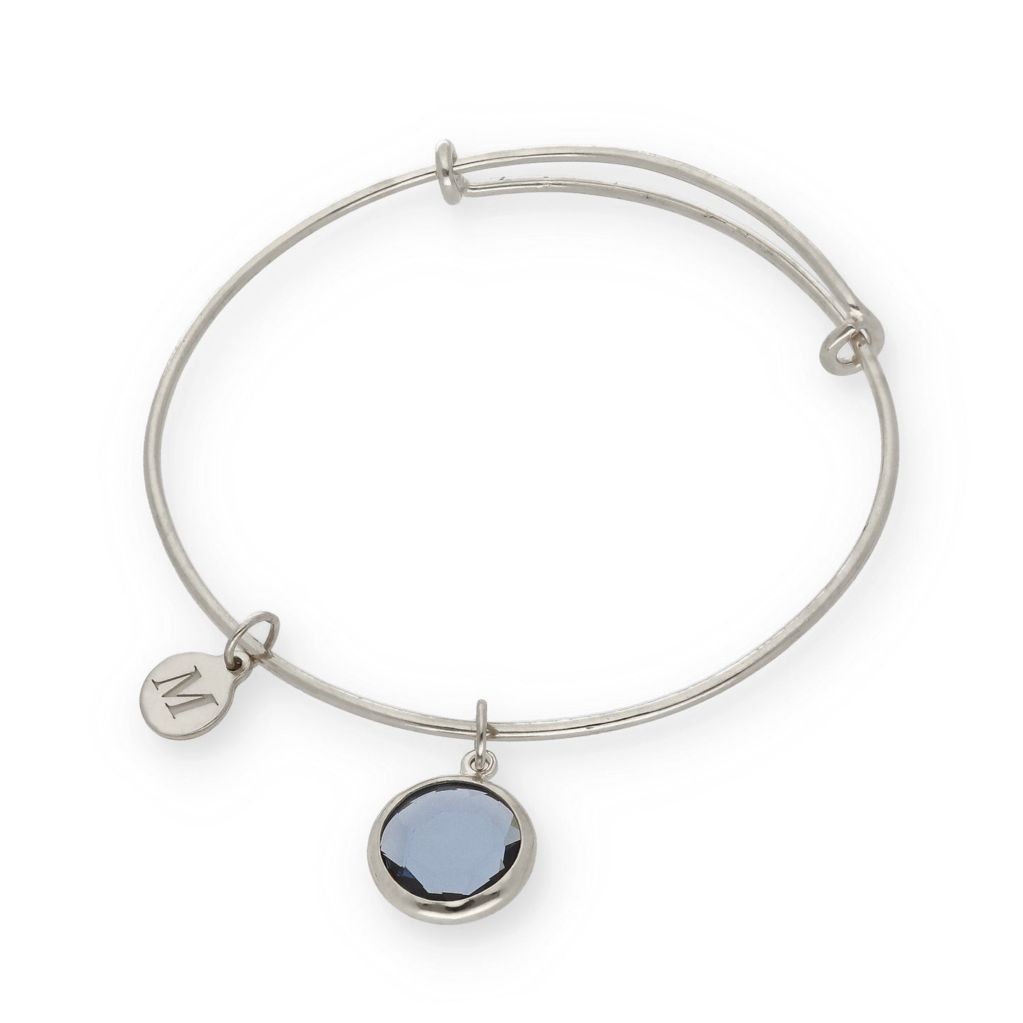 Pulsera Olinda rígida Dije Inicial y piedra color en Plata 925 y Baño Oro rosa 18k