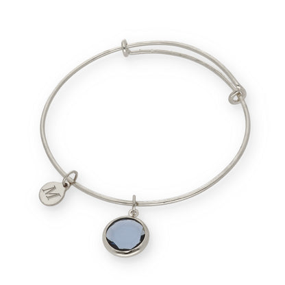 Pulsera Olinda rígida Dije Inicial y piedra color en Plata 925 y Baño Oro rosa 18k