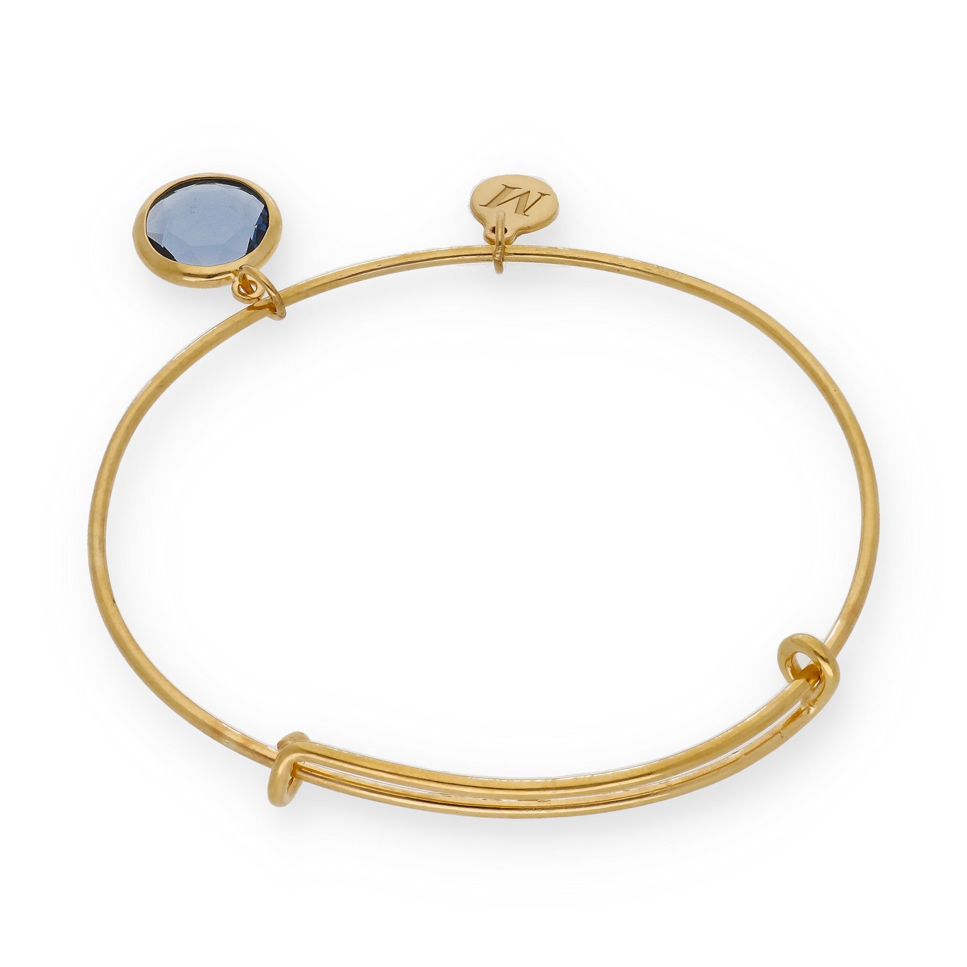 Pulsera Olinda rígida Dije Inicial y piedra color en Plata 925 y Baño Oro rosa 18k
