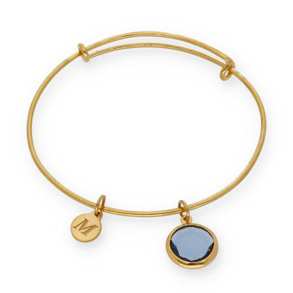 Pulsera Olinda rígida Dije Inicial y piedra color en Plata 925 y Baño Oro rosa 18k