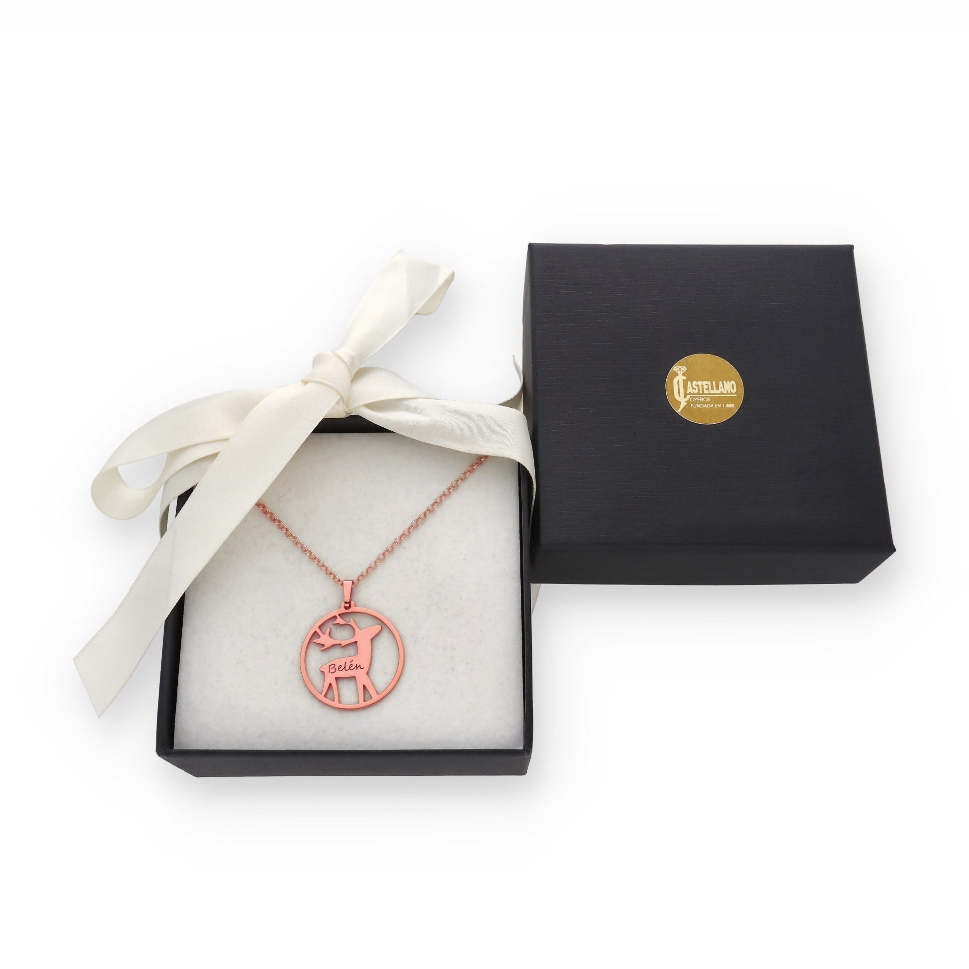Colgante Reno Nombre en Plata 925 y Baño Oro rosa 18k