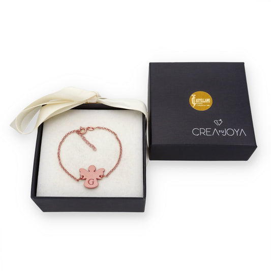 Pulsera Ángel Inicial en Plata de Ley 925 y Baño Oro rosa 18k