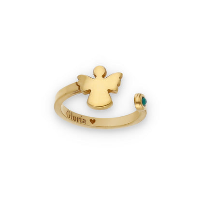 Anillo Ángel Nombre y Piedra Color en Plata de Ley 925