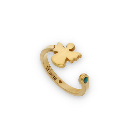 Anillo Ángel Nombre y Piedra Color en Plata de Ley 925