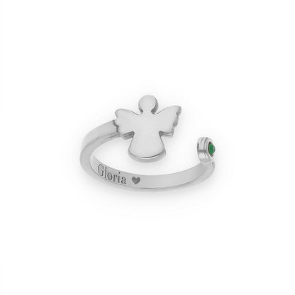 Anillo Ángel Nombre y Piedra Color en Plata de Ley 925