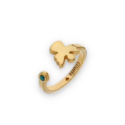 Anillo Ángel Nombre y Piedra Color en Plata de Ley 925 y Baño Oro 18k