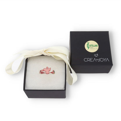 Anillo Ángel Nombre y Piedra Color en Plata de Ley 925 y Baño Oro 18k