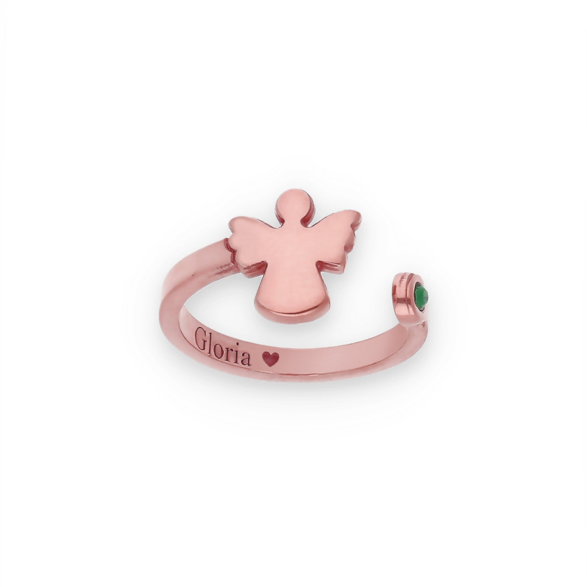 Anillo Ángel Nombre y Piedra Color en Plata de Ley 925 y Baño Oro 18k