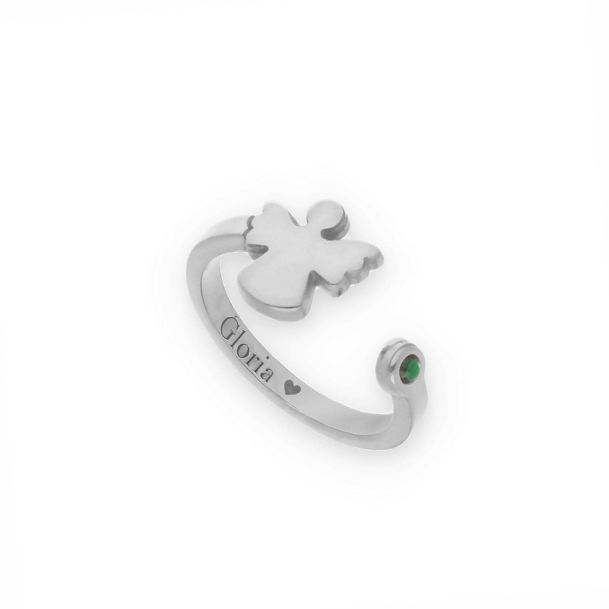 Anillo Ángel Nombre y Piedra Color en Plata de Ley 925 y Baño Oro 18k