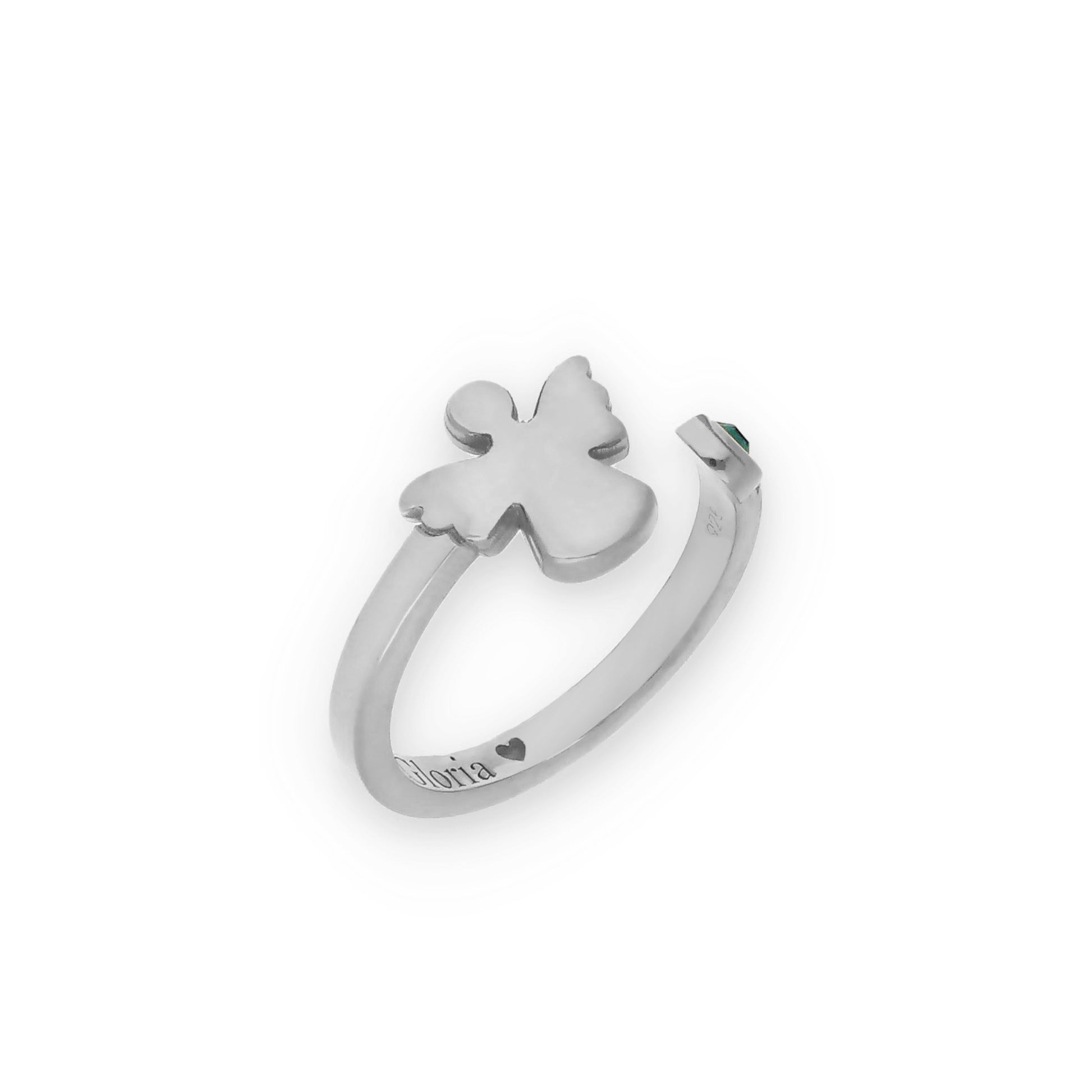 Anillo Ángel Nombre y Piedra Color en Plata de Ley 925 y Baño Oro 18k