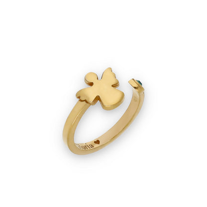 Anillo Ángel Nombre y Piedra Color en Plata de Ley 925 y Baño Oro rosa18k