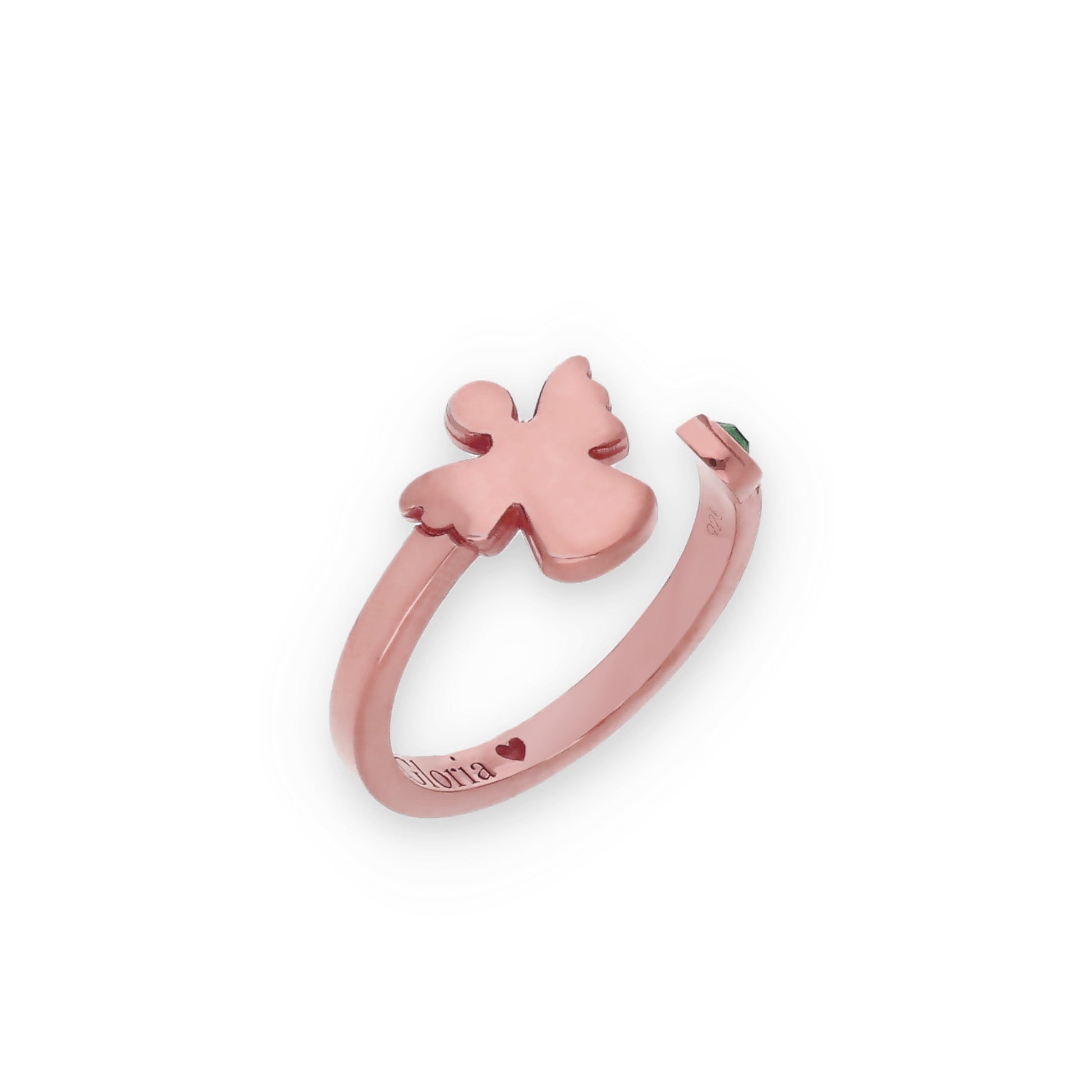 Anillo Ángel Nombre y Piedra Color en Plata de Ley 925 y Baño Oro rosa18k