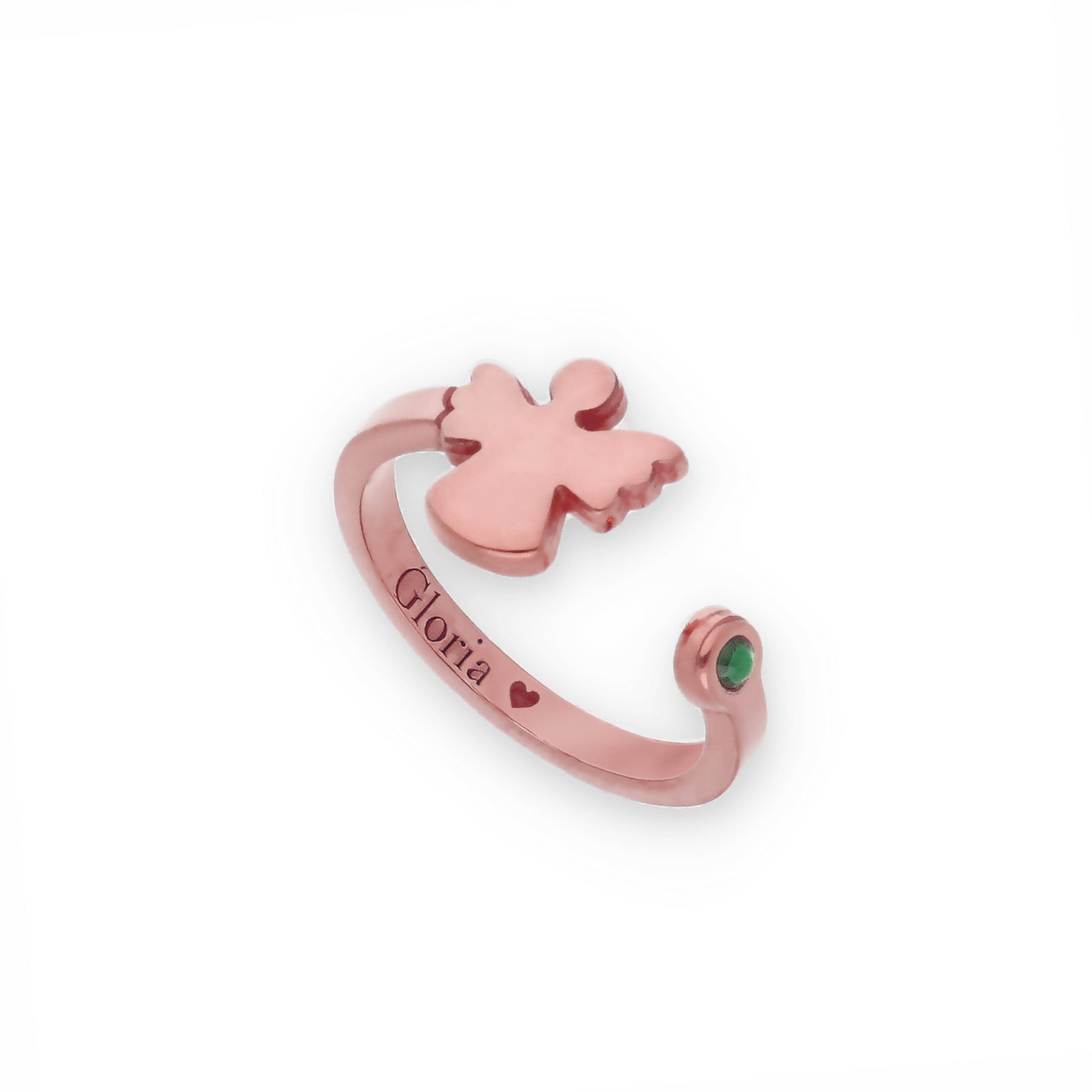 Anillo Ángel Nombre y Piedra Color en Plata de Ley 925 y Baño Oro rosa18k