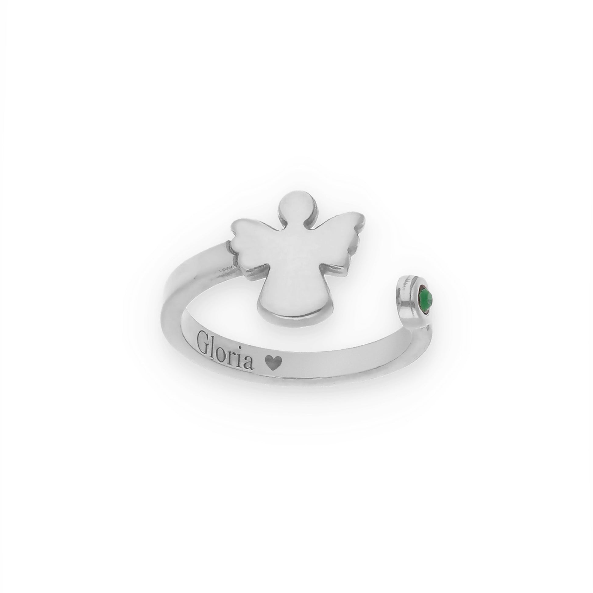 Anillo Ángel Nombre y Piedra Color en Plata de Ley 925 y Baño Oro rosa18k