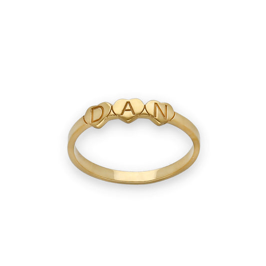 Anillo Dina Corazones letras en Plata 925 con Baño de Oro 18k