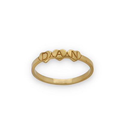 Anillo Dina Corazones letras en Plata 925 con Baño de Oro 18k