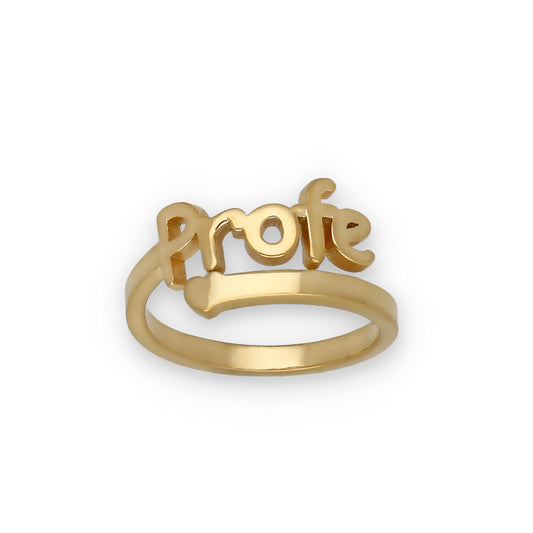 Anillo Profe Nombre en Plata de Ley 925 y Baño Oro 18k