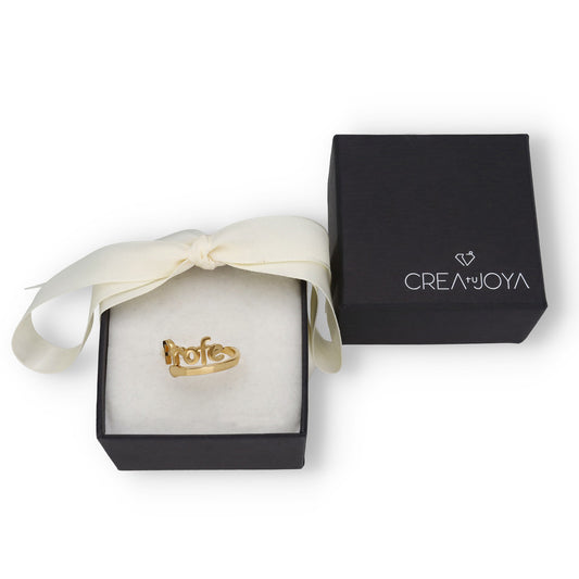 Anillo Profe Nombre en Plata de Ley 925 y Baño Oro 18k