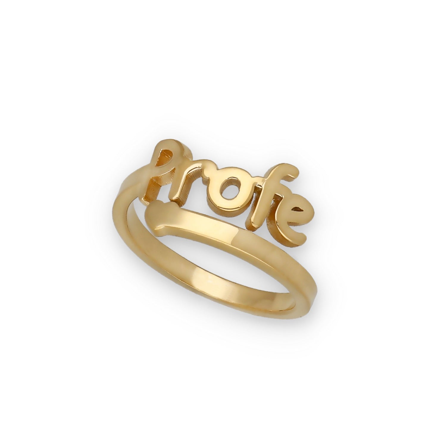 Anillo Profe Nombre en Plata de Ley 925 y Baño Oro 18k